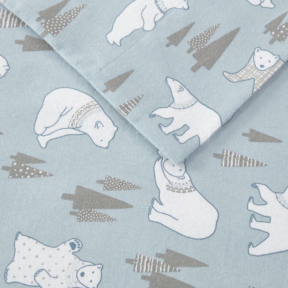 Cozy Flannel Printed Sheet Set, Blue Polar Bears color. Picture 5