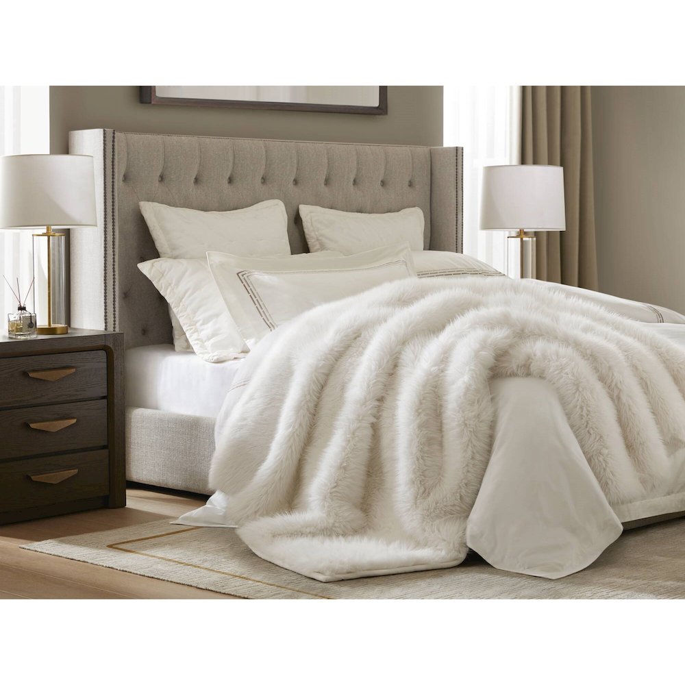 Botswana Animal Print Faux Fur Throw Blanket, Polar Bear color. Picture 2