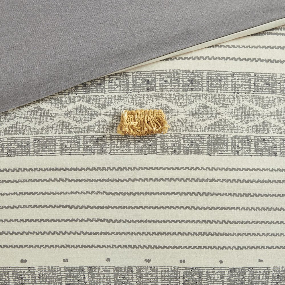 Cody 3 Piece Cotton Comforter Set, Gray/Yellow color. Picture 5