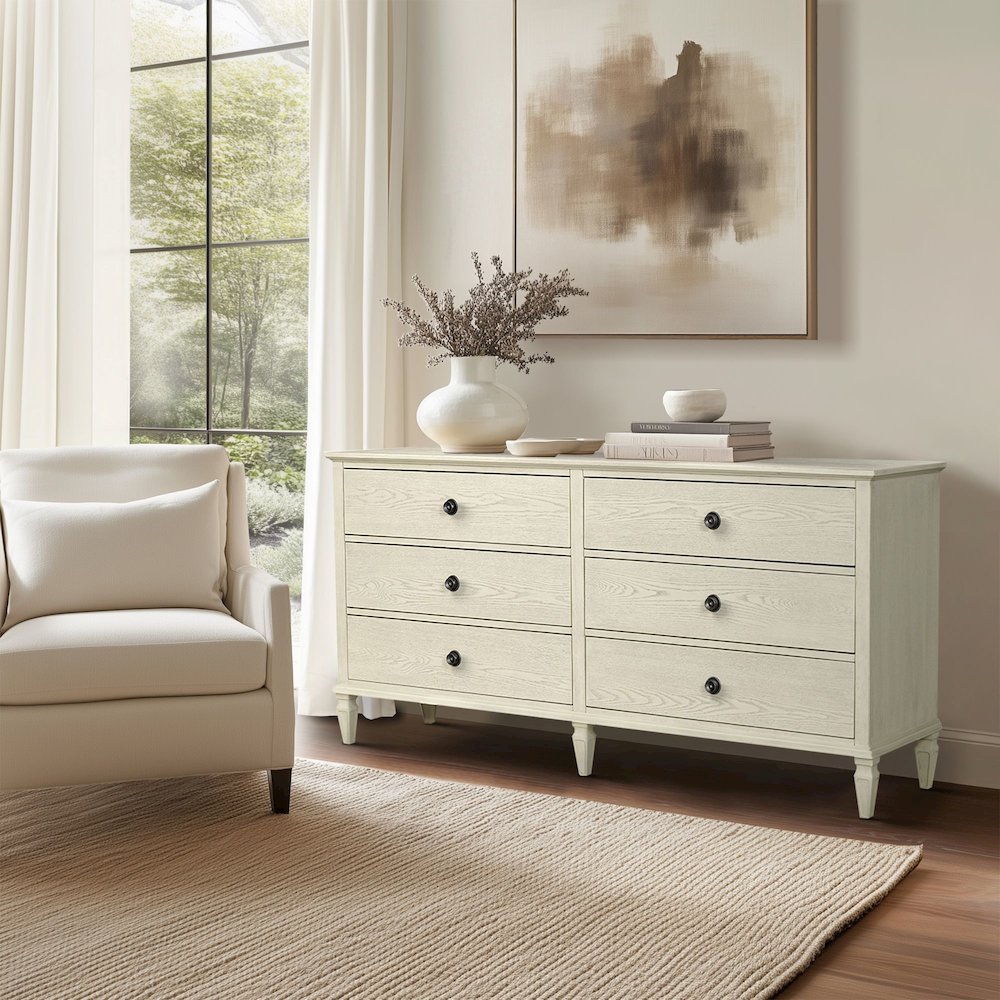 Victoria 6-drawer wood dresser (70"), Antique Cream color. Picture 2