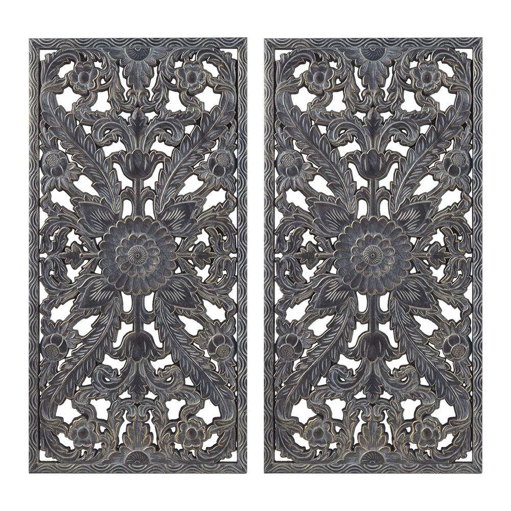 Distressed Carved Wood 2-piece Wall Decor Set. Picture 4