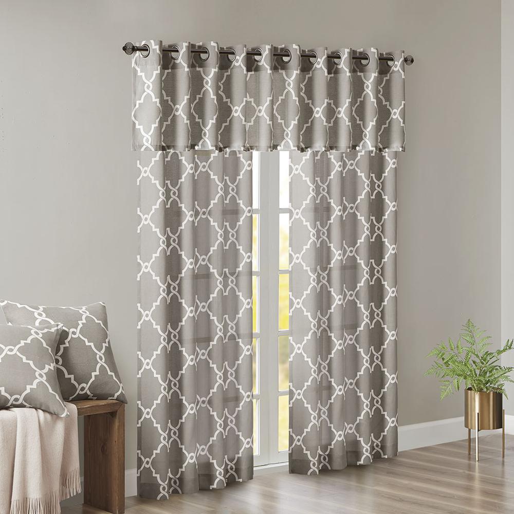 Fretwork Print Grommet Top Window Valance. Picture 1