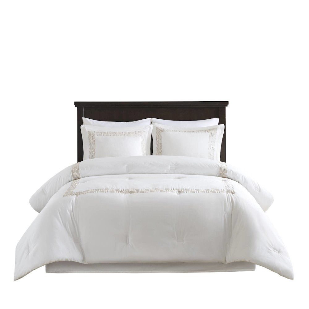 4 Piece Cotton Sateen With Embroidery Oversized Comforter Set. Picture 1