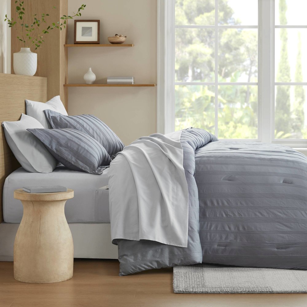 Logan Woven Striped Comforter Set, Blue/Grey color. Picture 5