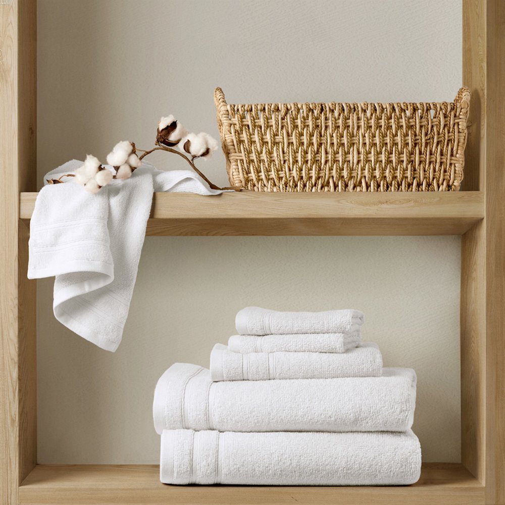 Quick Dry 100% Cotton 6pc Towel Set, White color. Picture 1