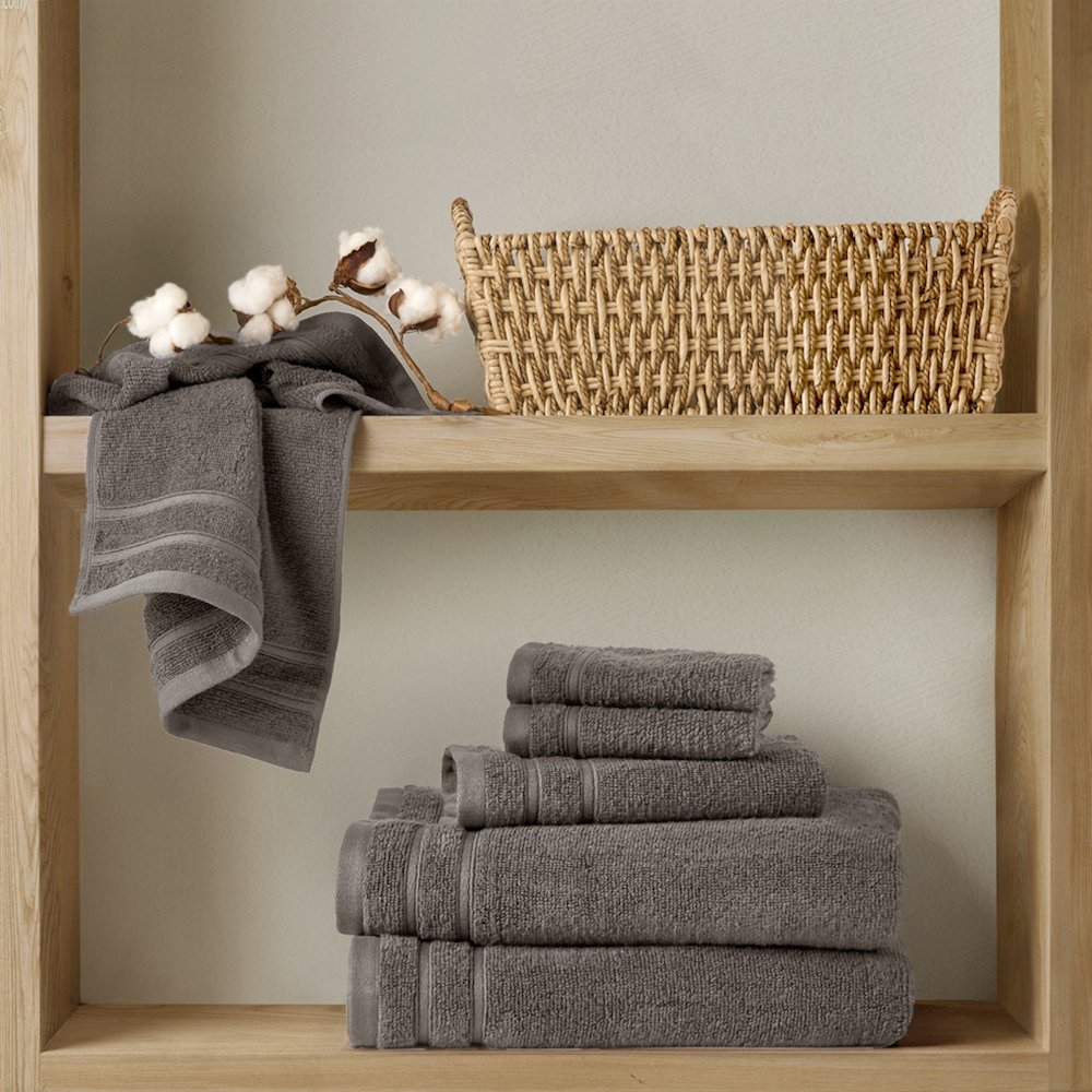 Quick Dry 100% Cotton 6pc Towel Set, Grey color. Picture 1
