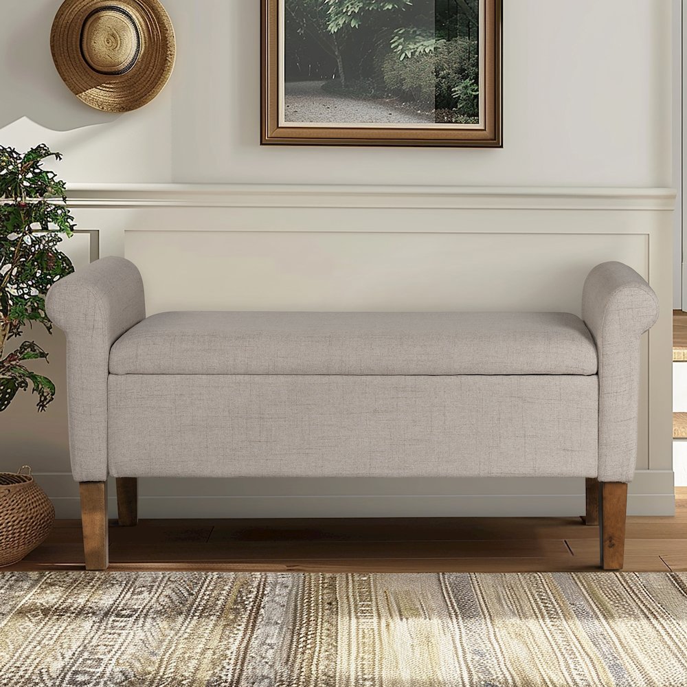Aubrey Upholstered Storage Bench, Cream color. Picture 5