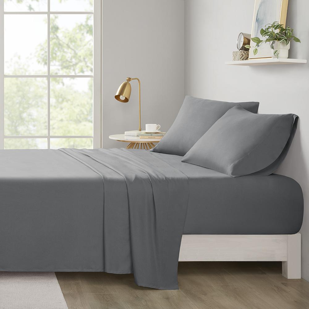 Microfiber All Season Soft Touch Sheet Set, Charcoal color. Picture 4