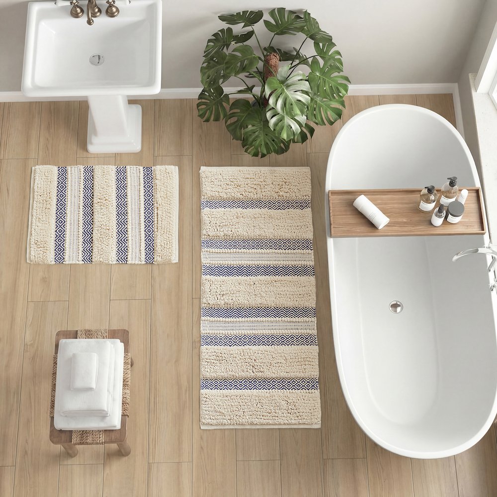 Asher Woven Texture Stripe Bath Rug. Picture 1