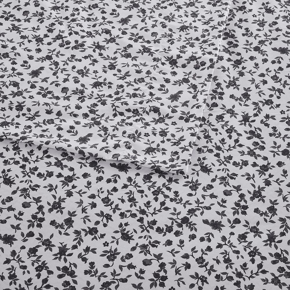 Printed Microfiber Sheet Set, Black Floral color. Picture 5