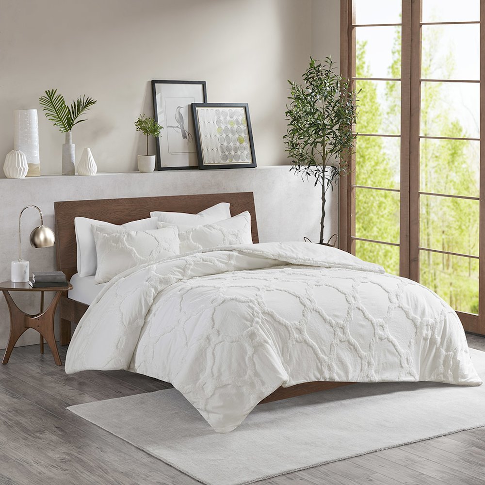 3 Piece Tufted Cotton Chenille Geometric Duvet Cover Set. Picture 2