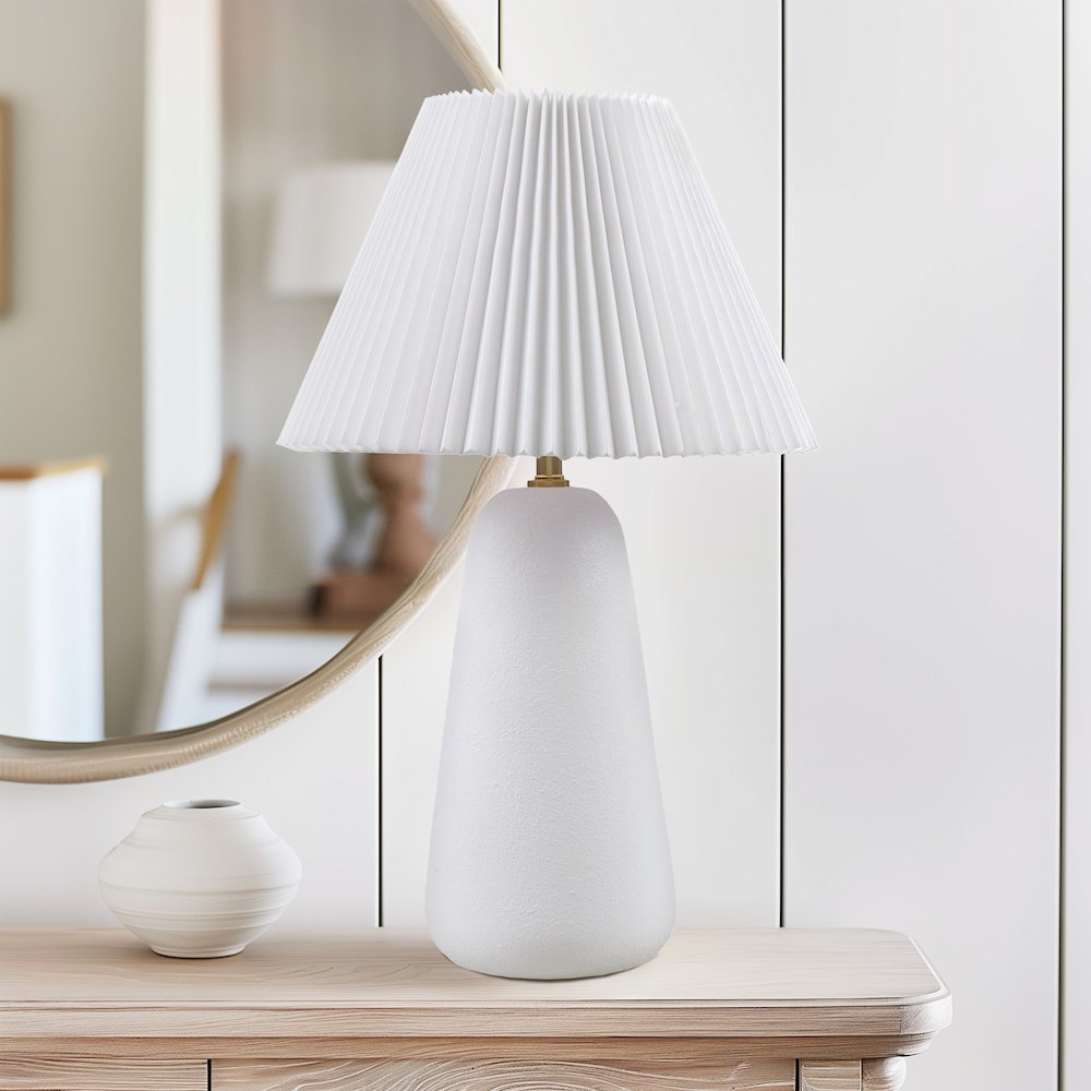 Textured Ceramic Table Lamp with Fluted Fabric Shade. Picture 5