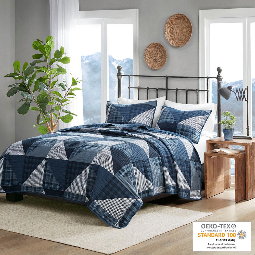 Olsen Olsen 3 Piece Oversized Cotton Quilt Set, Blue color. Picture 4