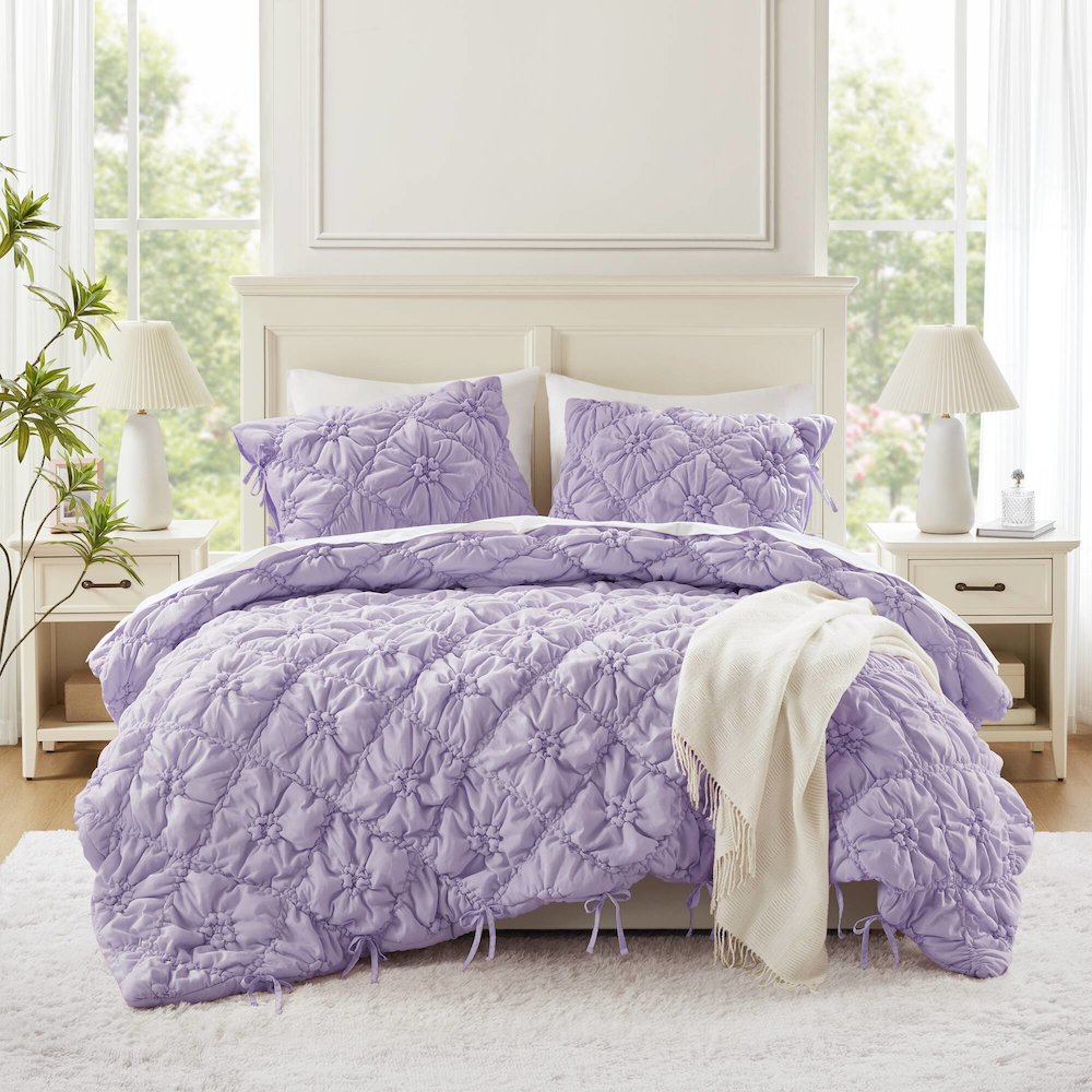 Lily 3PCS Comforter Set, Purple color. Picture 2