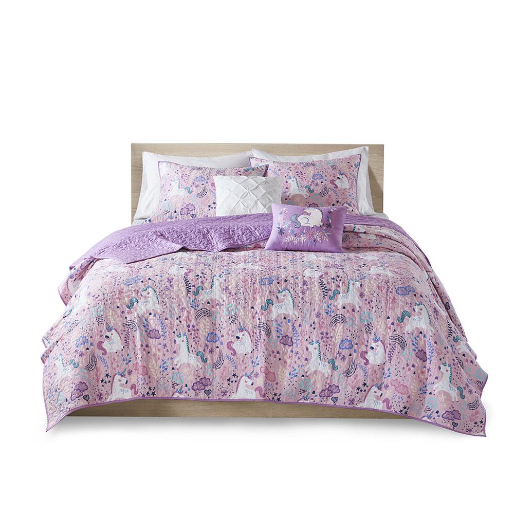 Unicorn Reversible Cotton  Quilt Set with Throw Pillows. Picture 1