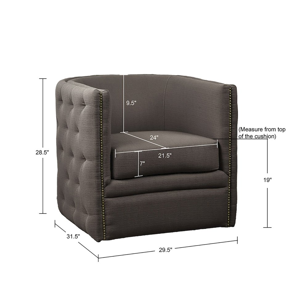 Capstone Tufted Barrel Swivel Chair, Grey color. Picture 3