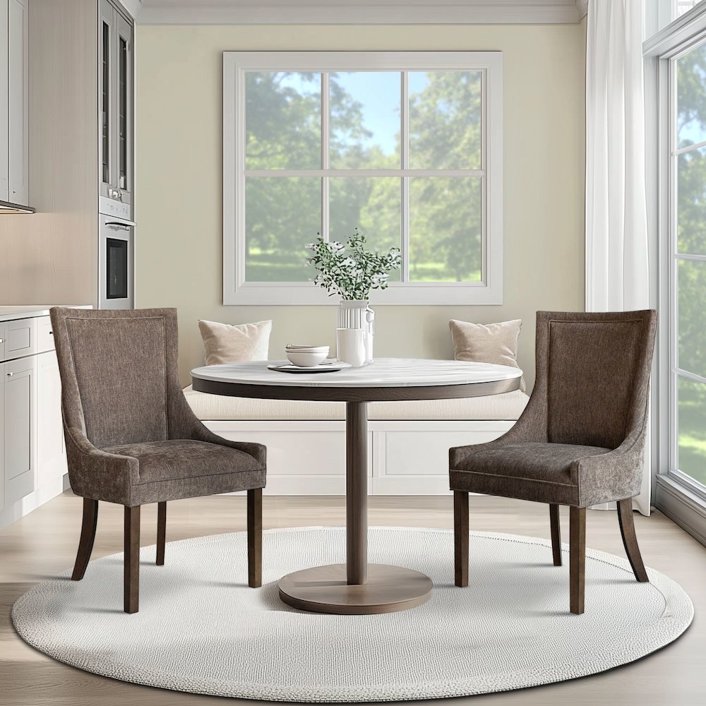 Ultra Upholstered Dining Side Chairs with wood legs (Set of 2). Picture 2