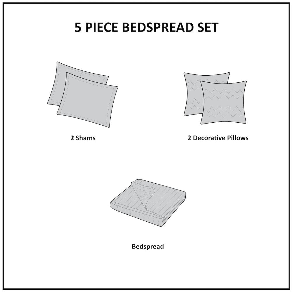 Ashbury 5 Piece Reversible Bedspread Set, Blue color. Picture 1