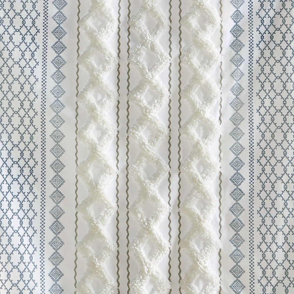 Cotton Printed Curtain Panel with Chenille Stripe and Lining. Picture 5