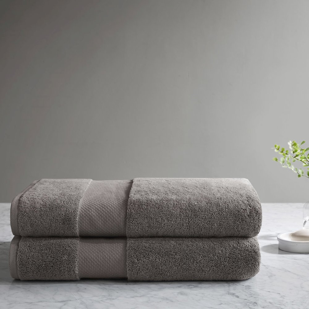 100% Cotton Bath Sheet 2 Piece Set in Charcoal Color. Picture 3