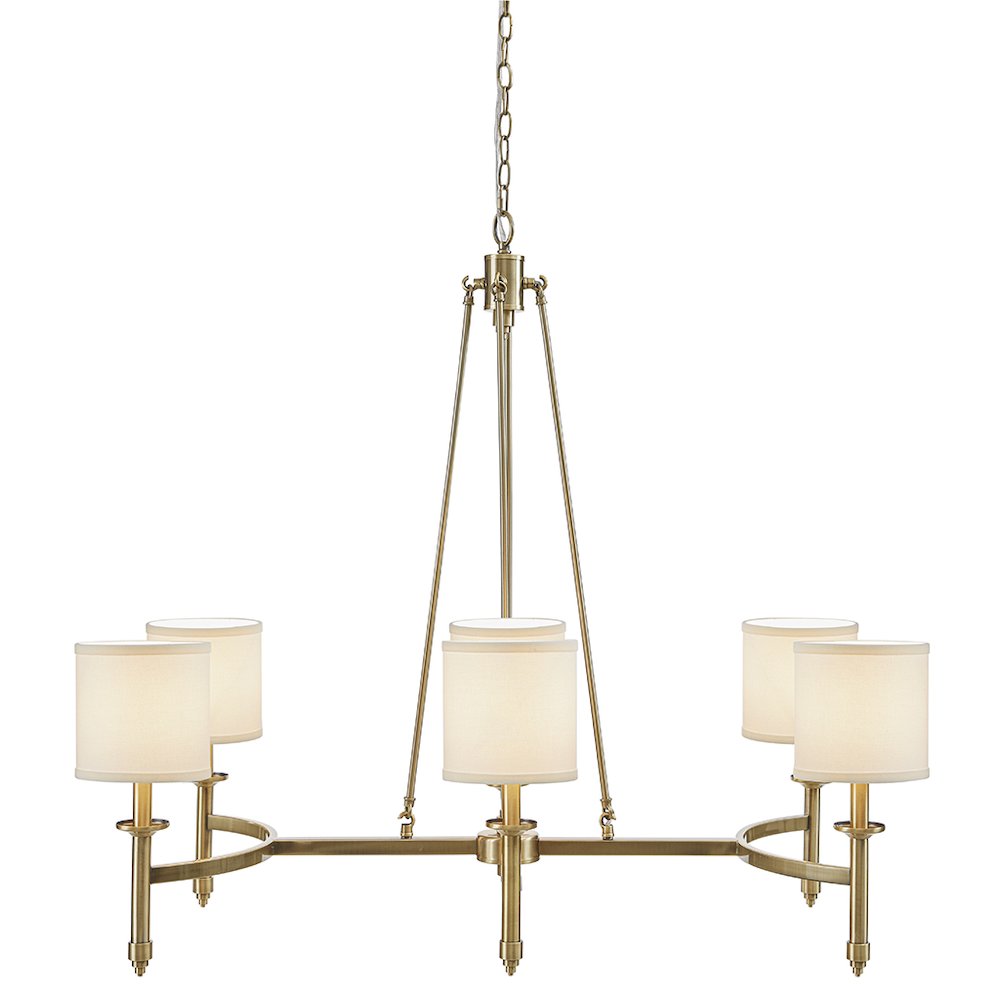 Elegenza 6-light Chandelier with Fabric Drum Shades in Antique Gold Color. Picture 2