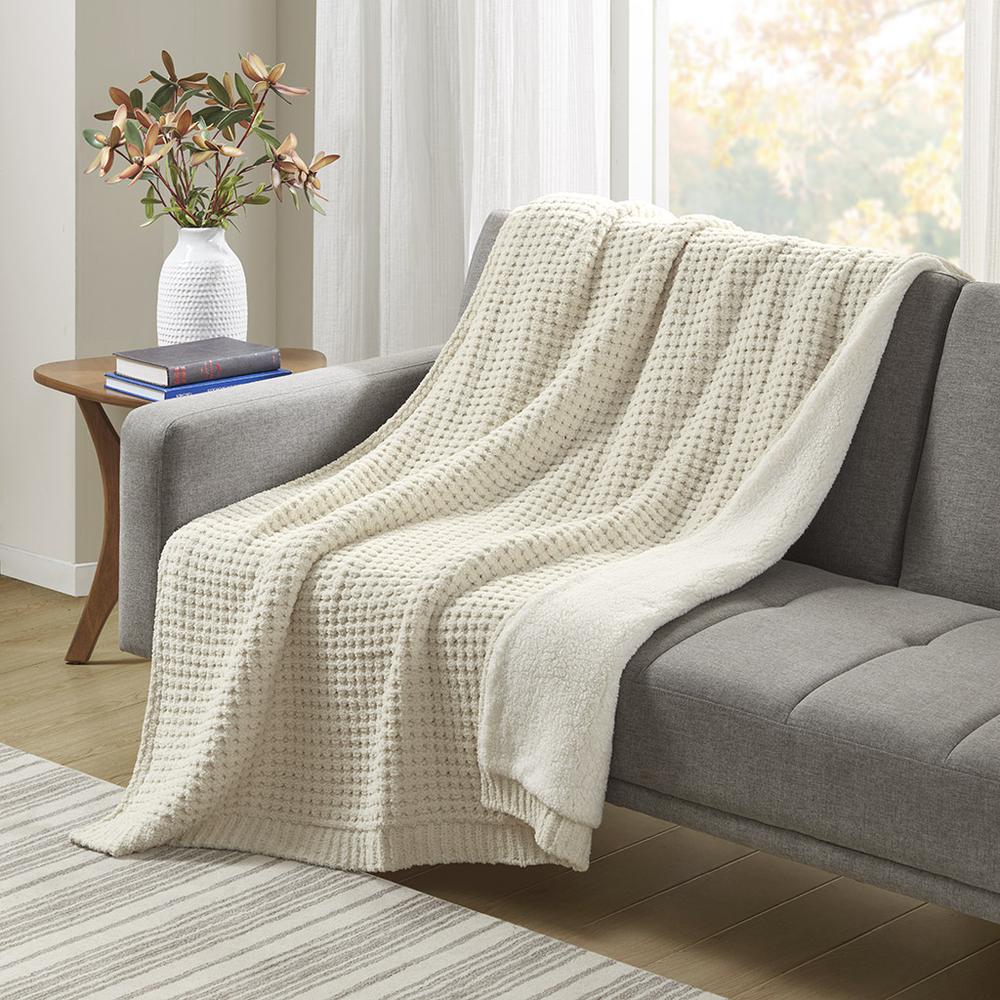 Rowan Waffle Knit Chenille Throw, Ivory color. Picture 1