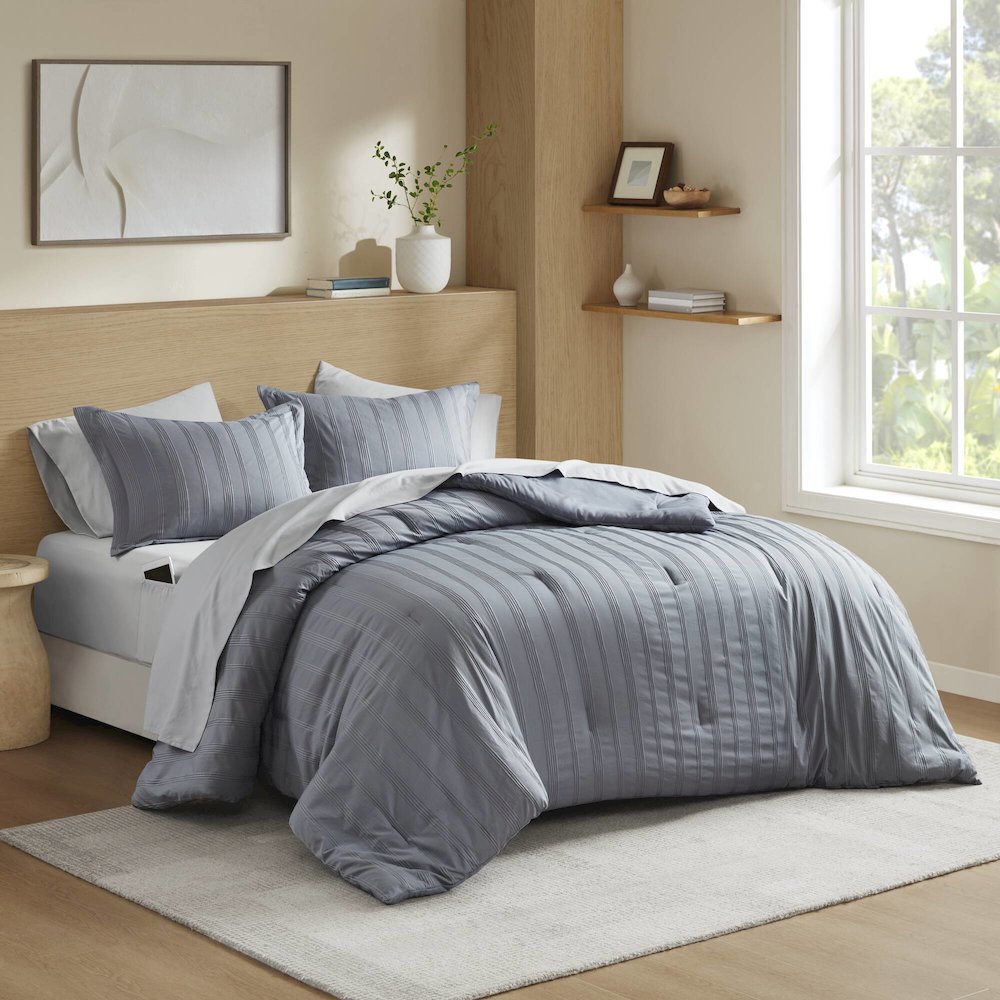 Logan Woven Striped Comforter Set, Blue/Grey color. Picture 2
