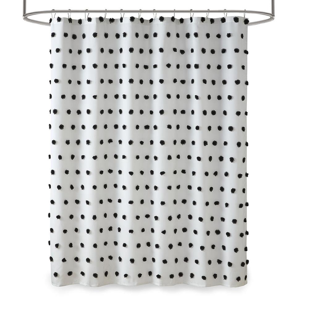 Black Pom Pom Clip Shower Curtain, Belen Kox. Picture 1