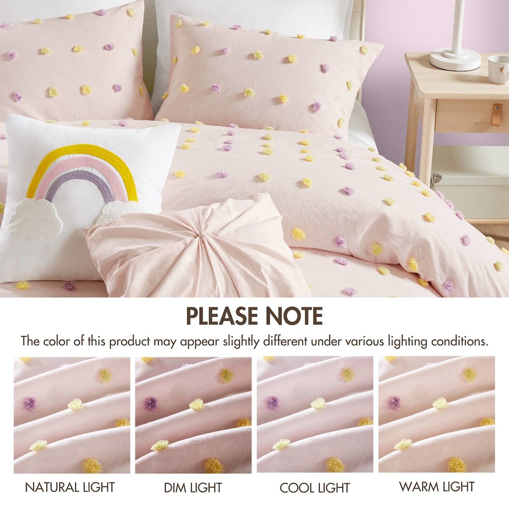 Callie Cotton Jacquard Pom Pom Comforter Set, Pink Multi color. Picture 2