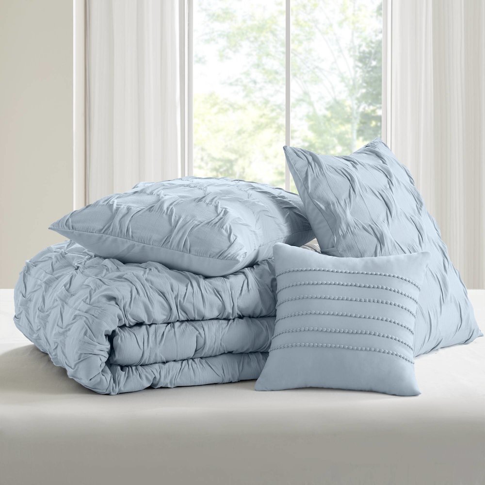 Bailey Diamond Pucker Woven Comforter Set, Blue color. Picture 5