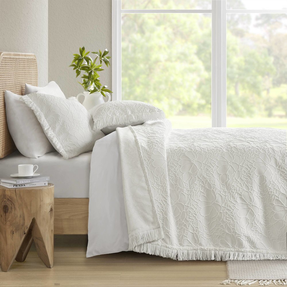 Willow 3PCS Bedspread Set, White color. Picture 3