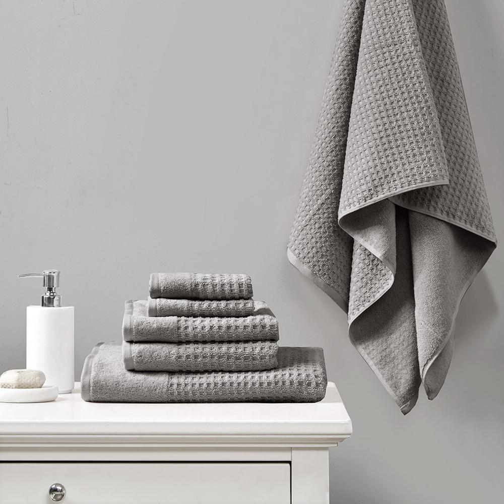 Cotton Waffle Jacquard Antimicrobial Bath Towel 6 Piece Set. Picture 3