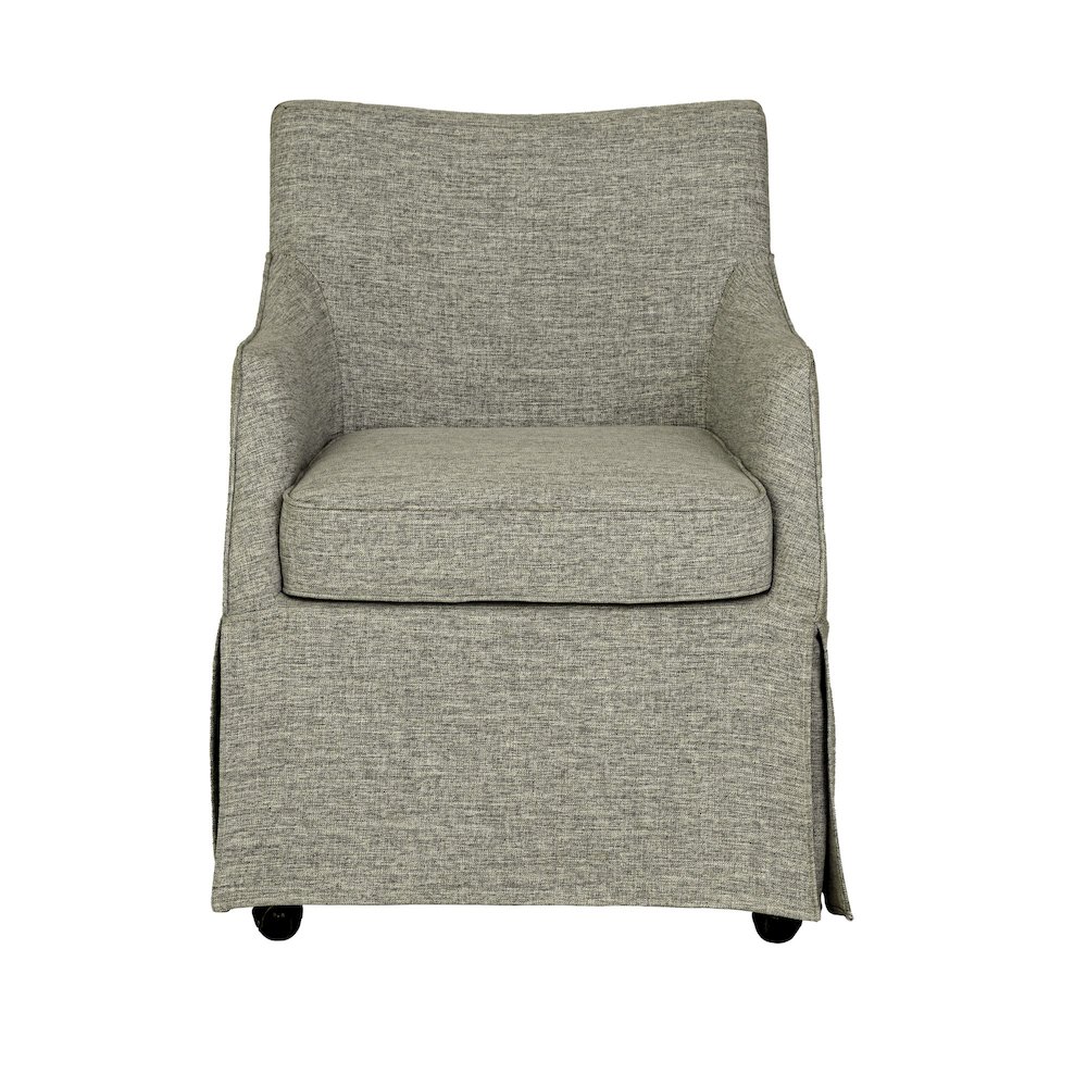 Upholstered Skirted Dining Arm Chair with Hidden Casters. Picture 1