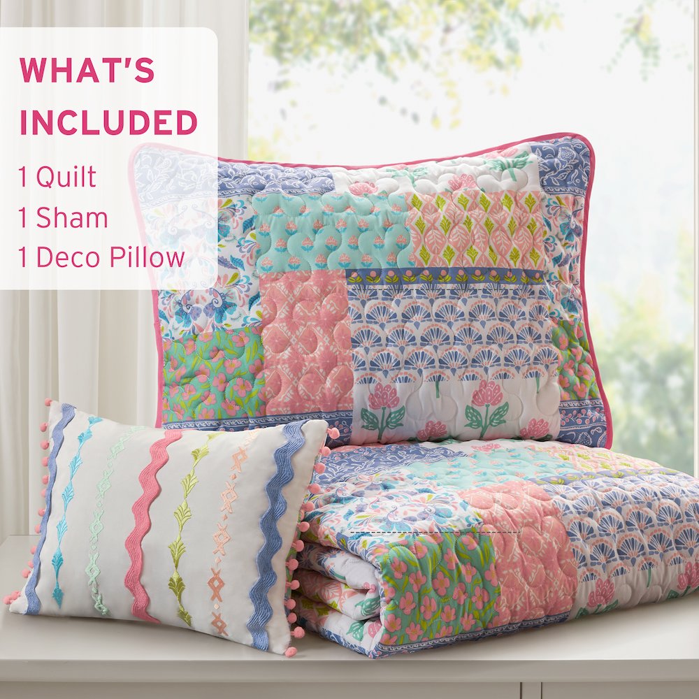 Nellie 3pcs Quilt Set, Pink color. Picture 4