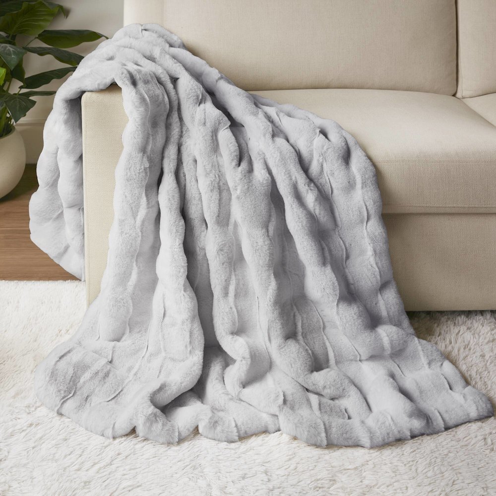 Vivienne Faux Fur Throw, Light Grey color. Picture 2