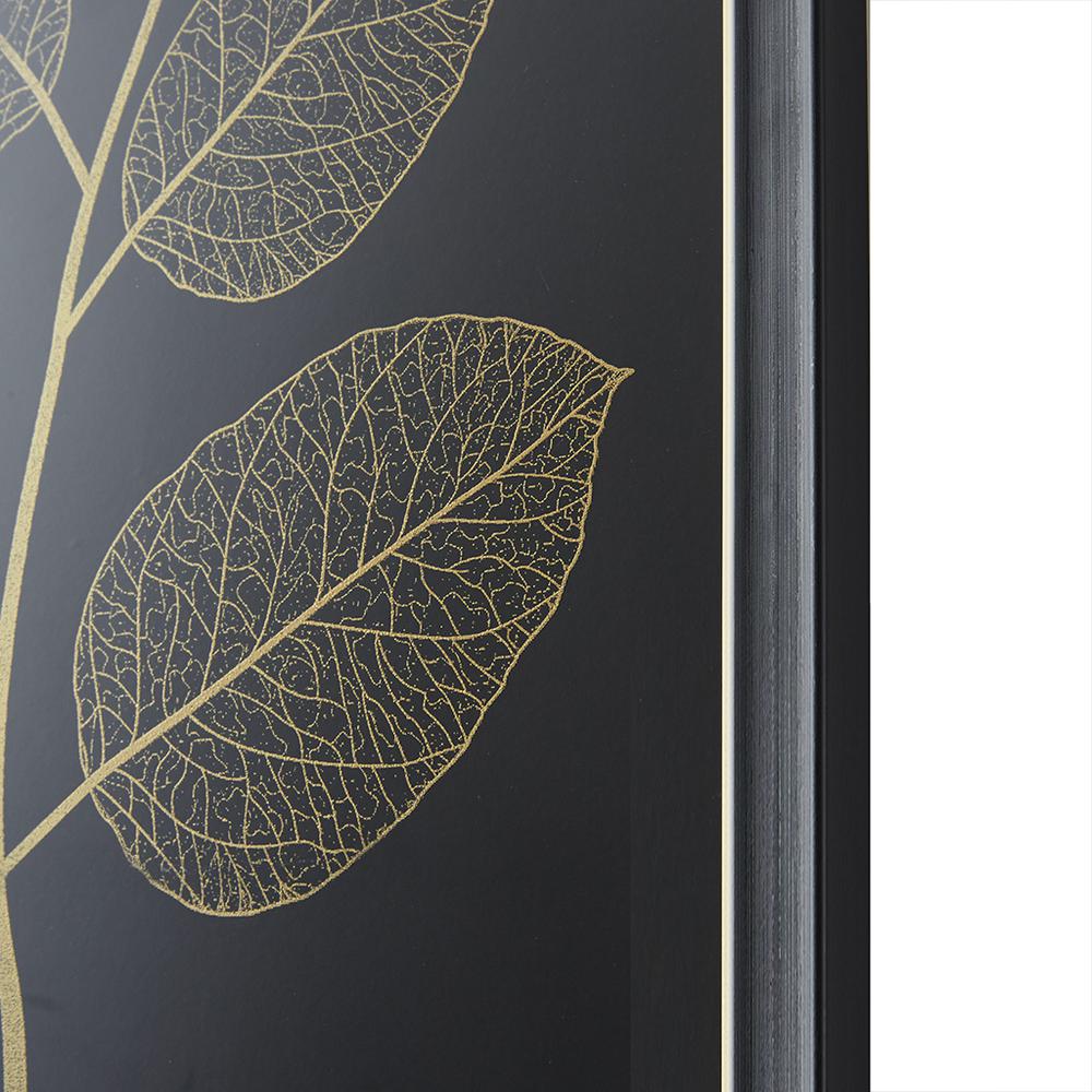 Gold Metallic Leaf Panel Framed Graphic Wall Decor 3-Piece Set. Picture 2