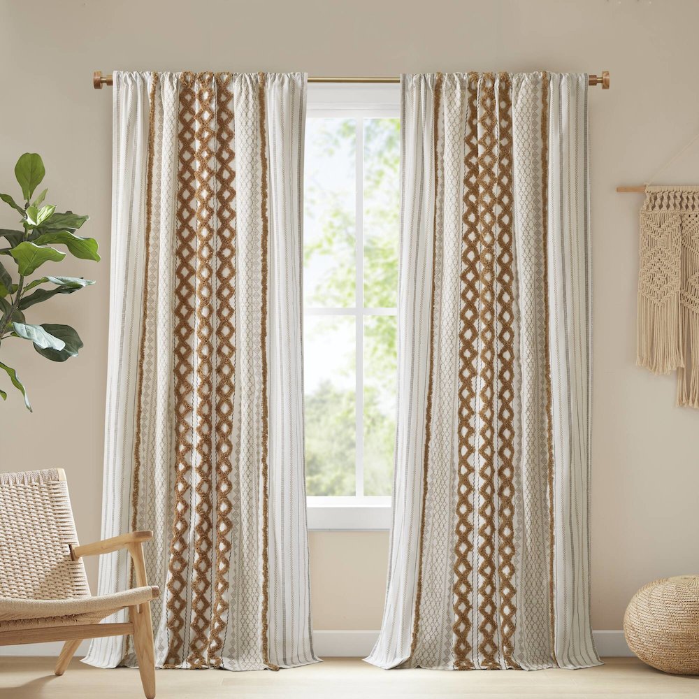 Imani Cotton Printed Curtain Panel with Chenille Stripe and Lining. Picture 1
