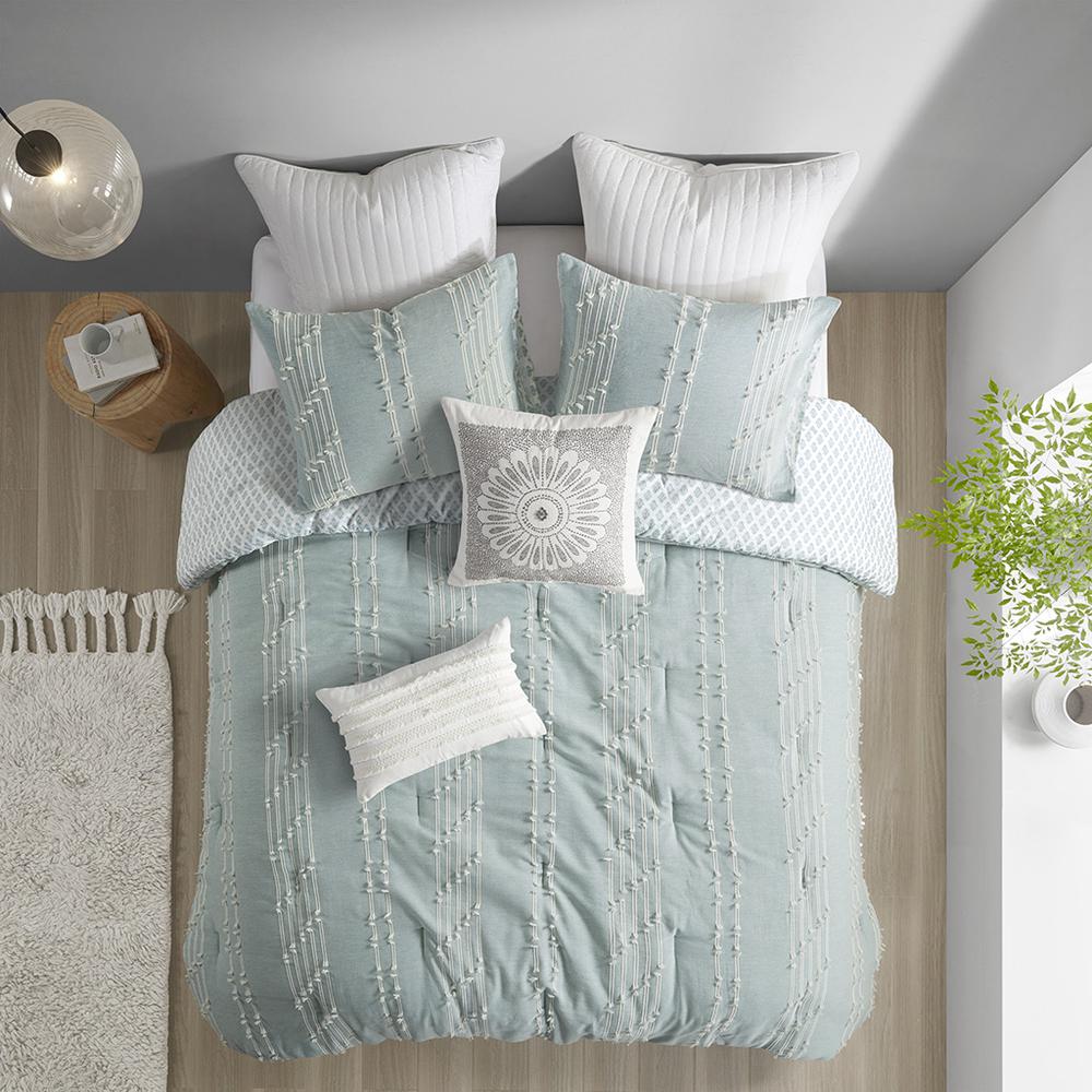 Kara 3 Piece Cotton Jacquard Comforter Set, Aqua color. Picture 1