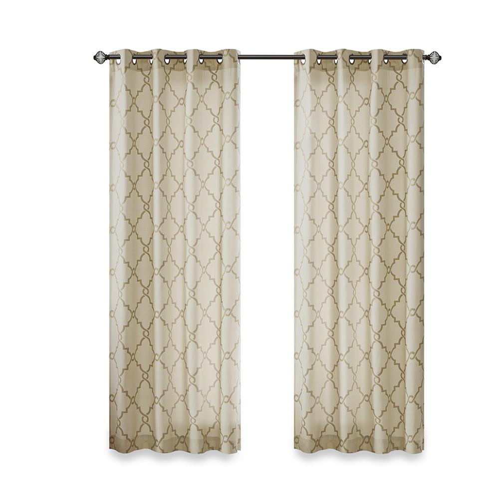 Fretwork Print Grommet Top Window Curtain Panel. Picture 5