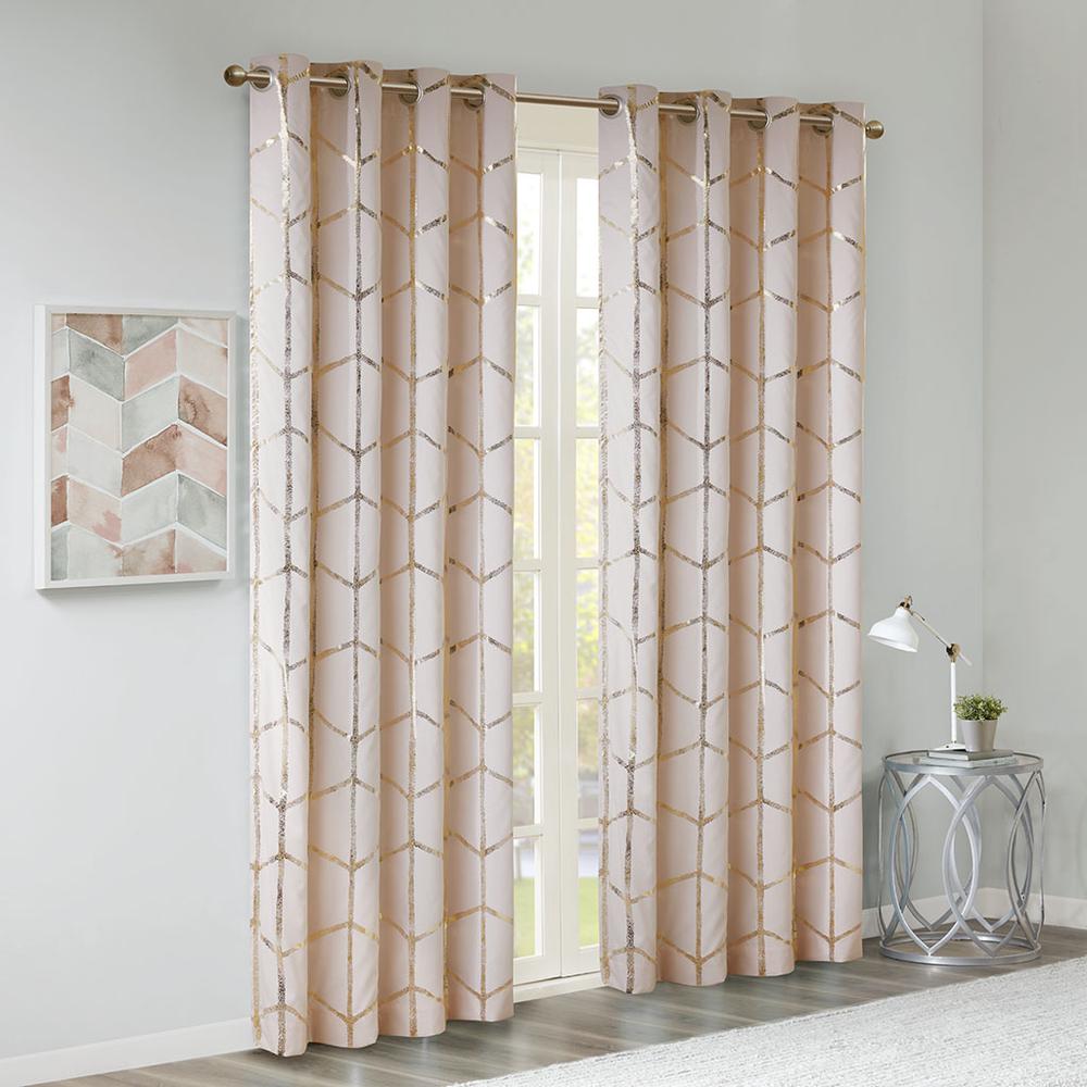Total Blackout Metallic Print Grommet Top Curtain Panel. Picture 2
