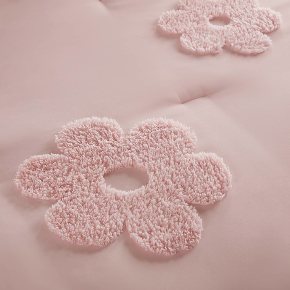 Floral Reversible Tufted Chenille Comforter Set with Flower Throw Pillow. Picture 5