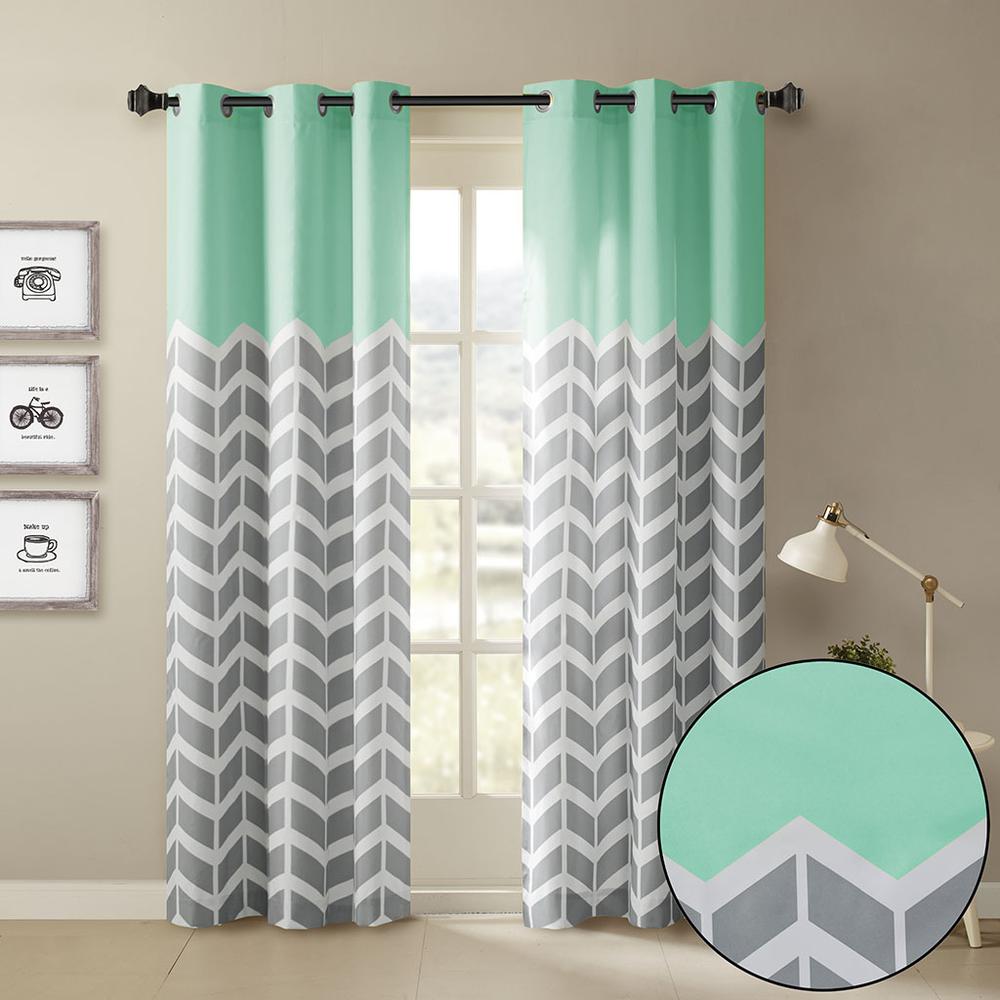 Chevron Printed Room Darkening Grommet Top Panel Pair. Picture 2
