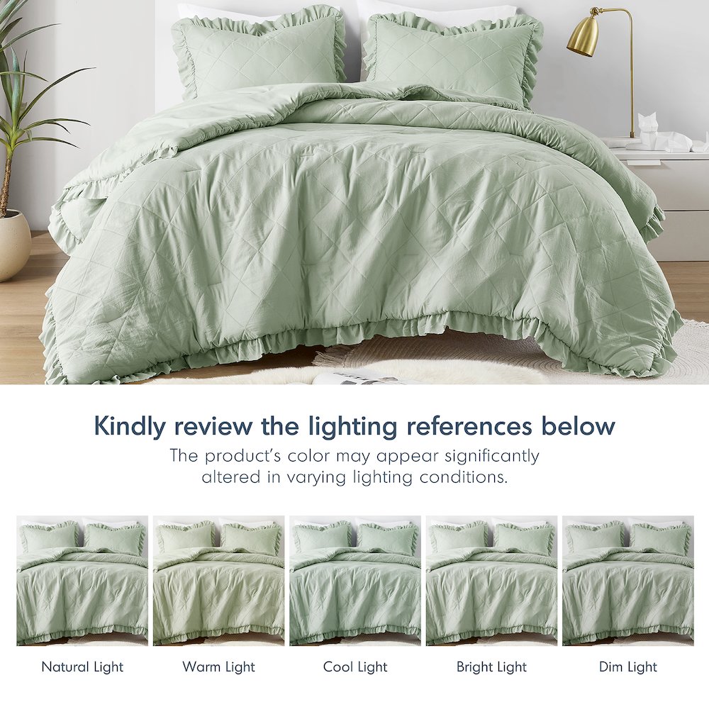 Diamond Quilted Ruffle Edge Comforter Set. Picture 5