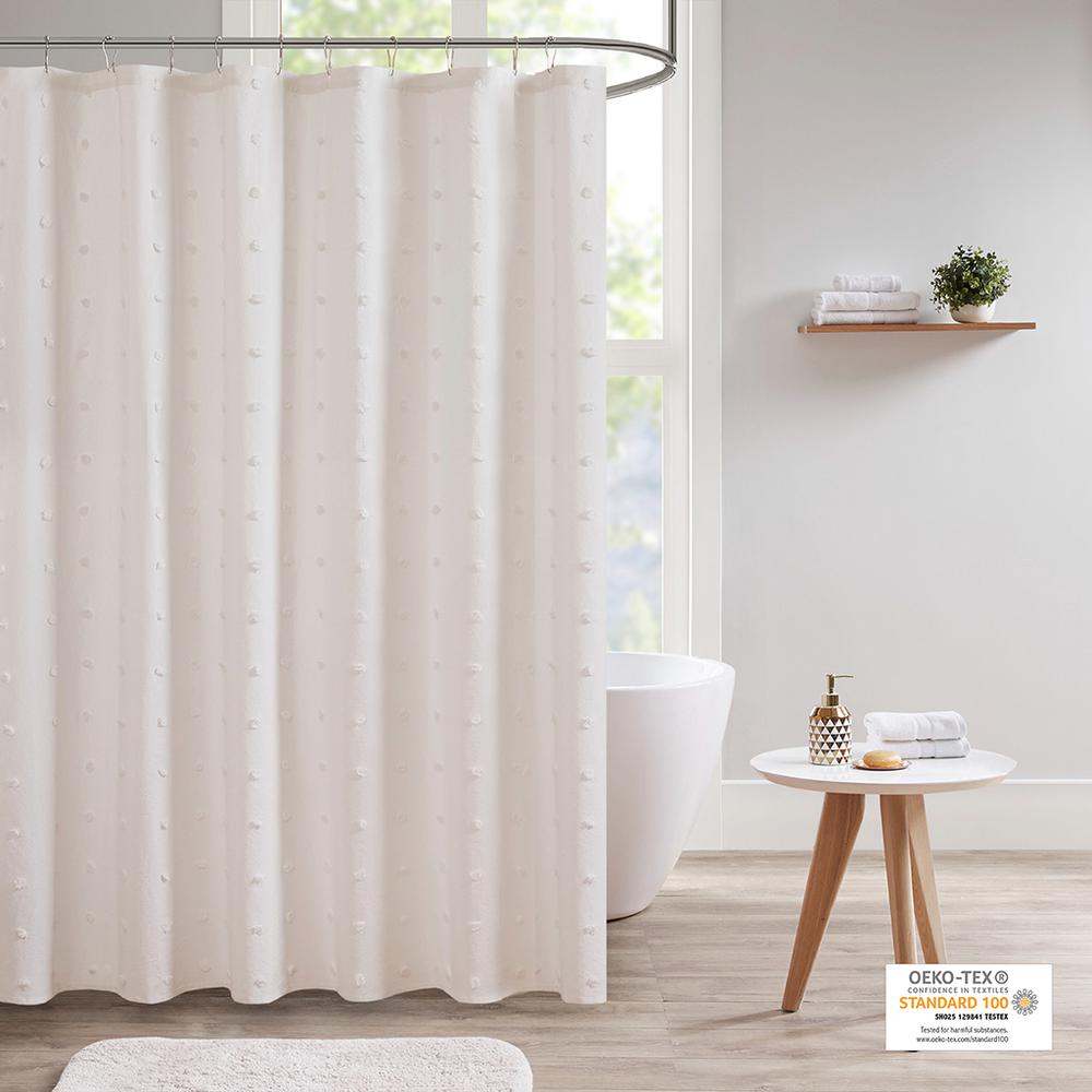 Brooklyn Cotton Jacquard Pom Pom Shower Curtain. Picture 4