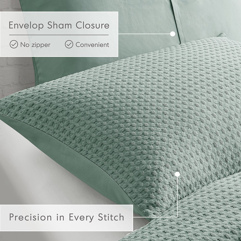 Mina Waffle Weave Textured Duvet Cover Set, Sage Green color. Picture 2