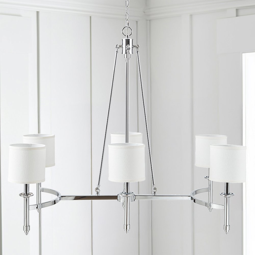 Elegenza 6-light Chandelier with Fabric Drum Shades in Chrome Color. Picture 5