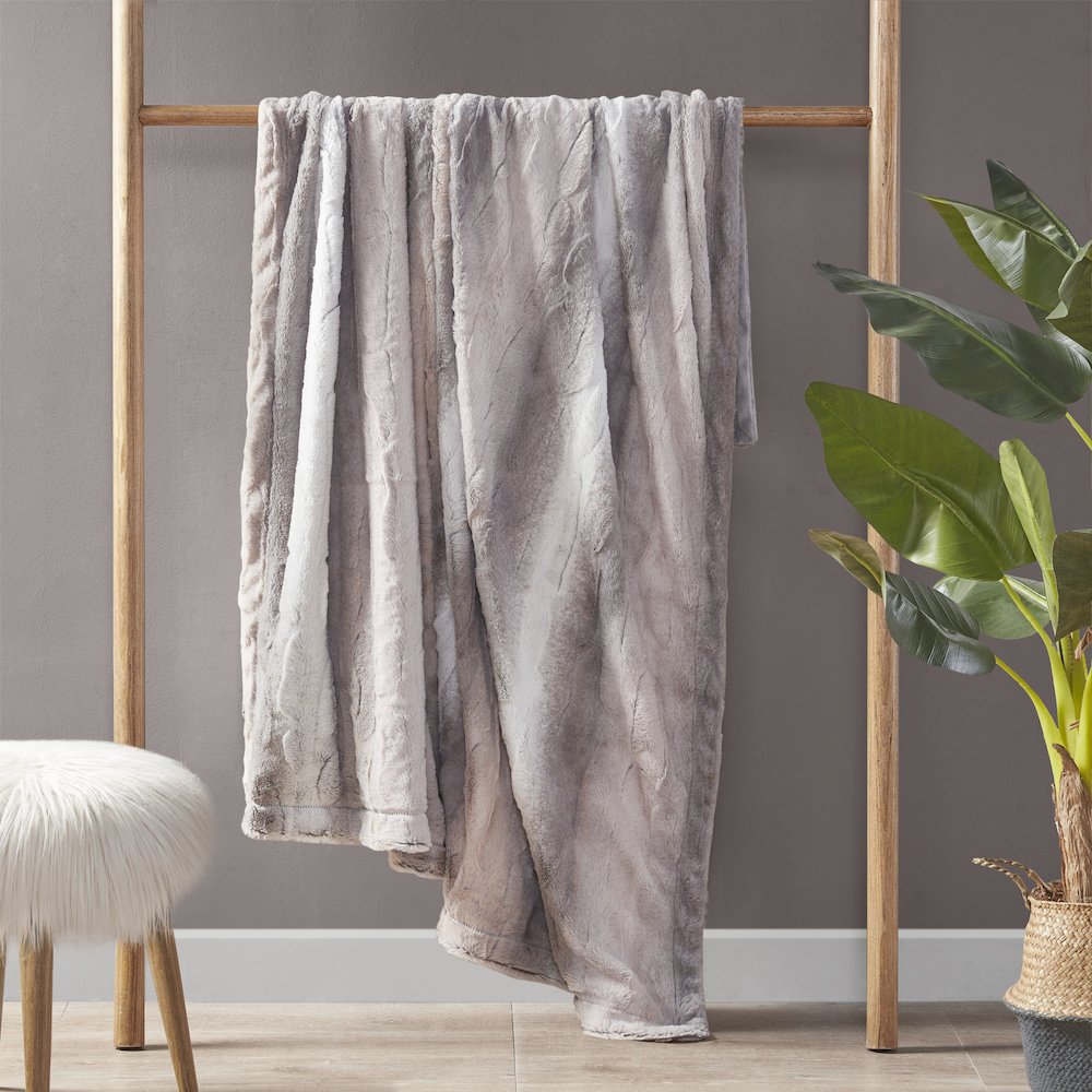 Zuri Faux Fur Throw, Blush/Grey color. Picture 1