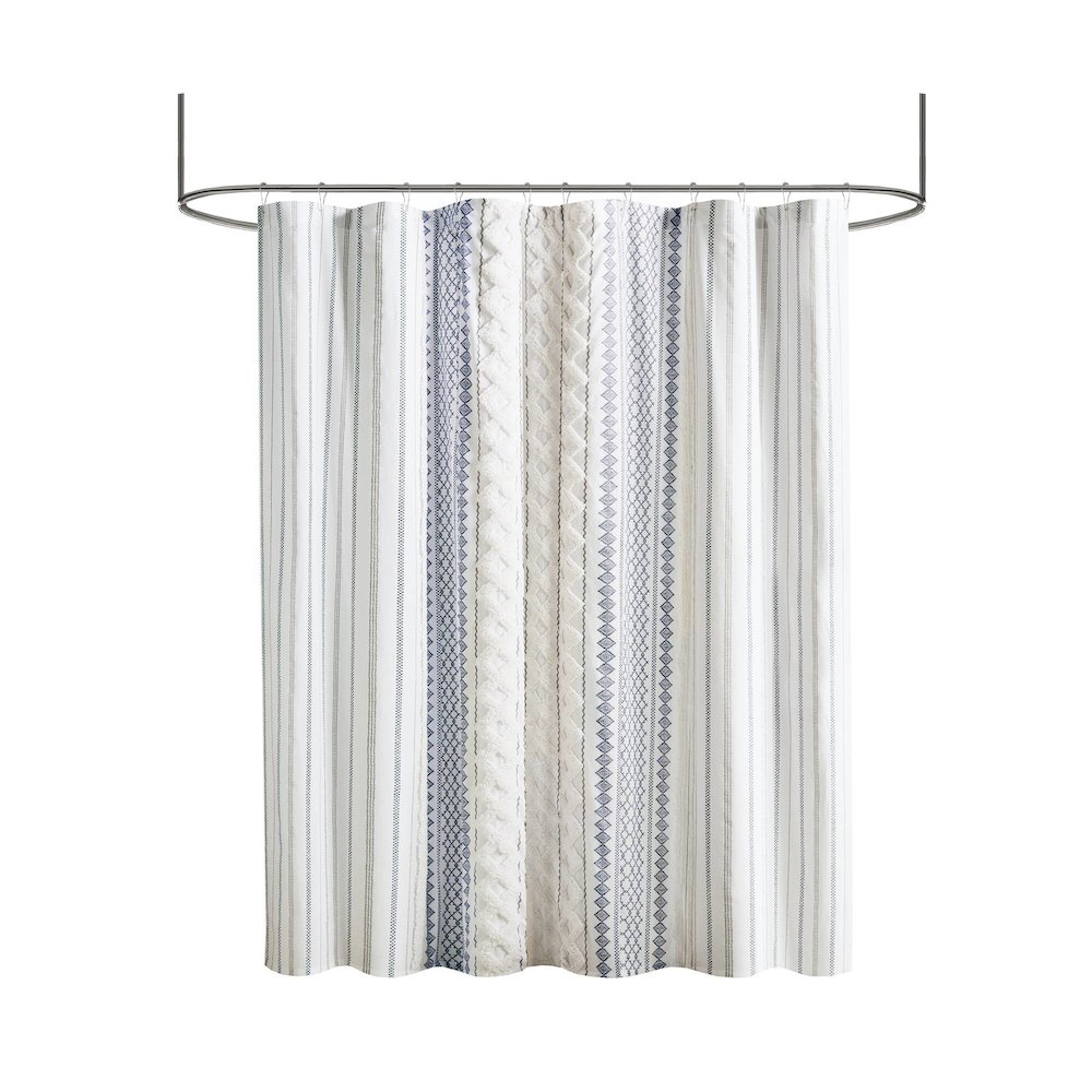 Imani Cotton Printed Shower Curtain with Chenille. Picture 5