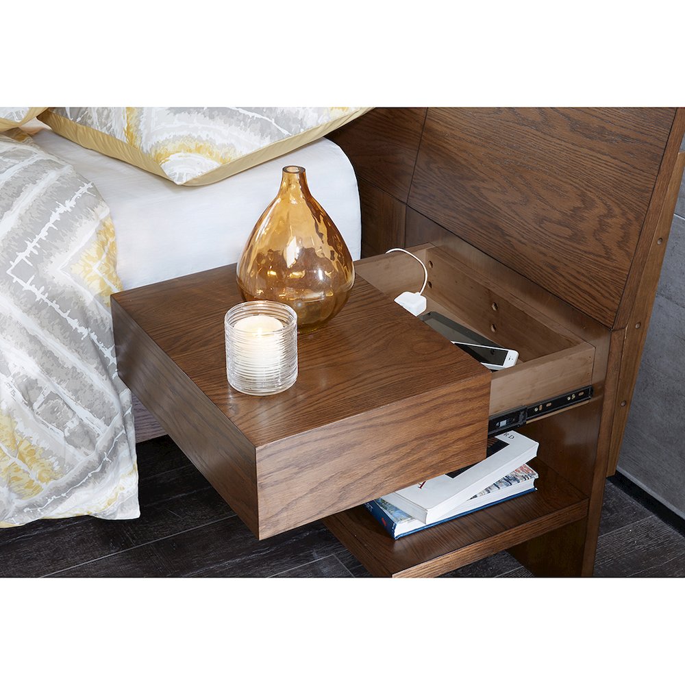 Clark Bed with 2 Nightstands, Pecan color. Picture 2