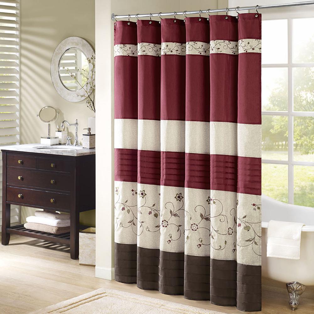 Faux Silk Embroidered Floral Shower Curtain. Picture 3